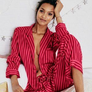 Victoria's Secret Red Striped Satin Pajama SET Large